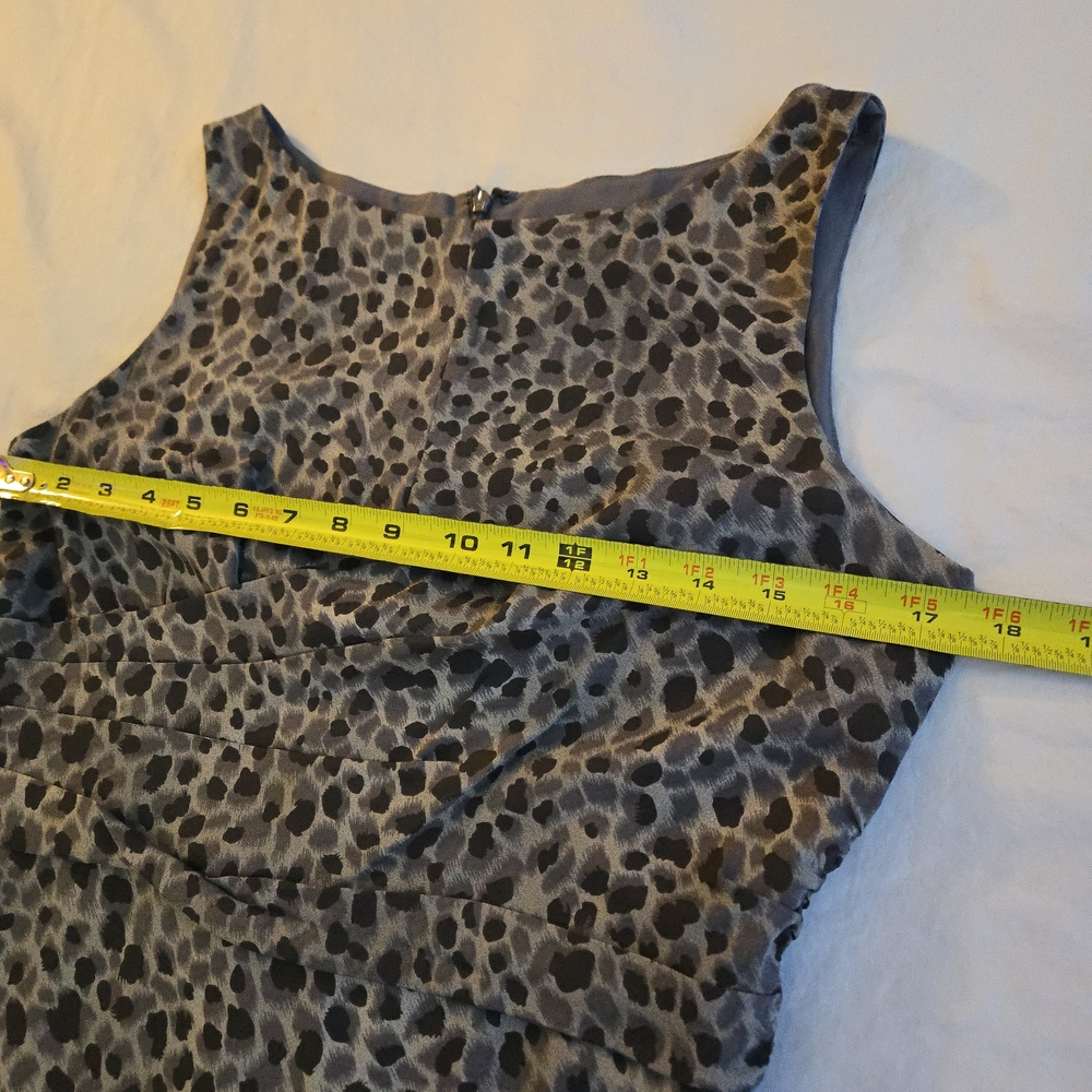 Ann Taylor Silk Black Grey Abstract Leopard Print Midi Sheath Dress CW3 - Picture 4 of 10